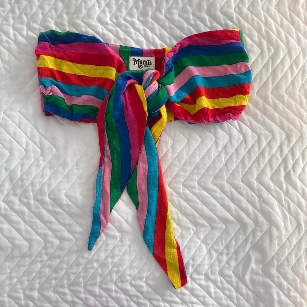Show Me Your Mumu Kenny Scarf Top Tulum Stripe Cruise Rainbow Small